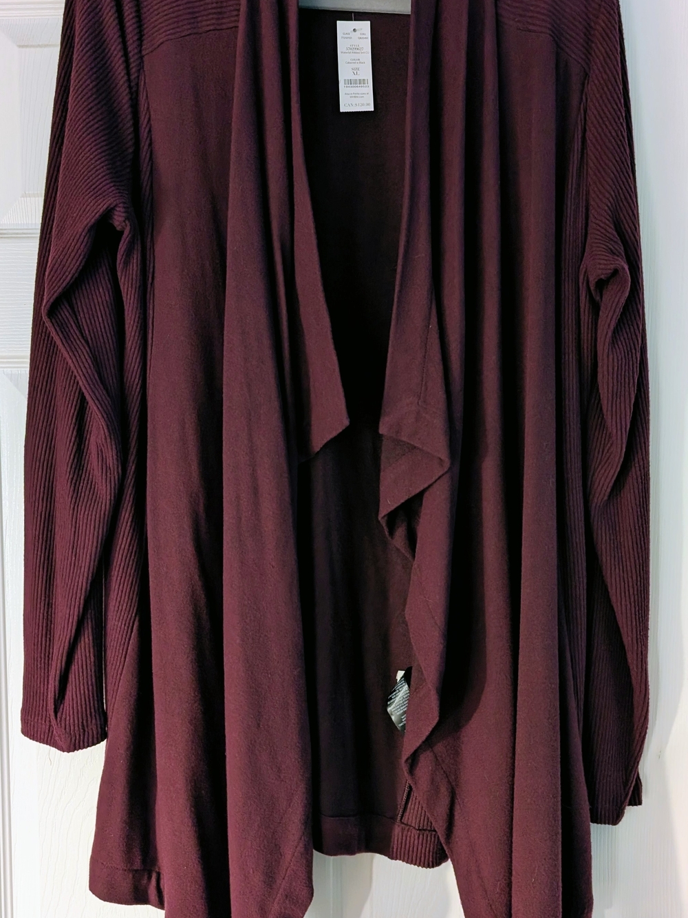 White House Black Market Burgundy Open-Front Draped Cardigan